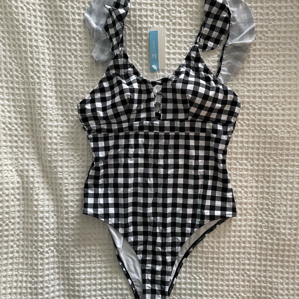 Chic Black and White Gingham Swimsuit